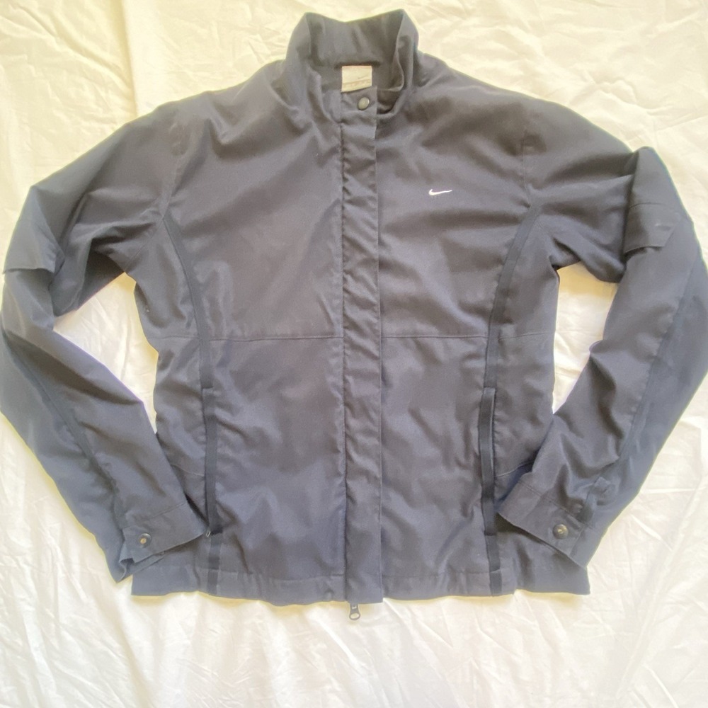 Nike Womens M Navy Blue Lightweight Windbreaker Rain Jacket Mesh Lined Full Zip